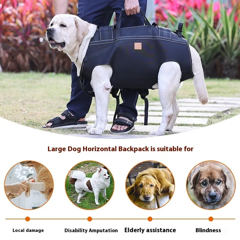 Black soft Oxford cloth dog backpack carrier for XL, 2XL, and 3XL large dogs.