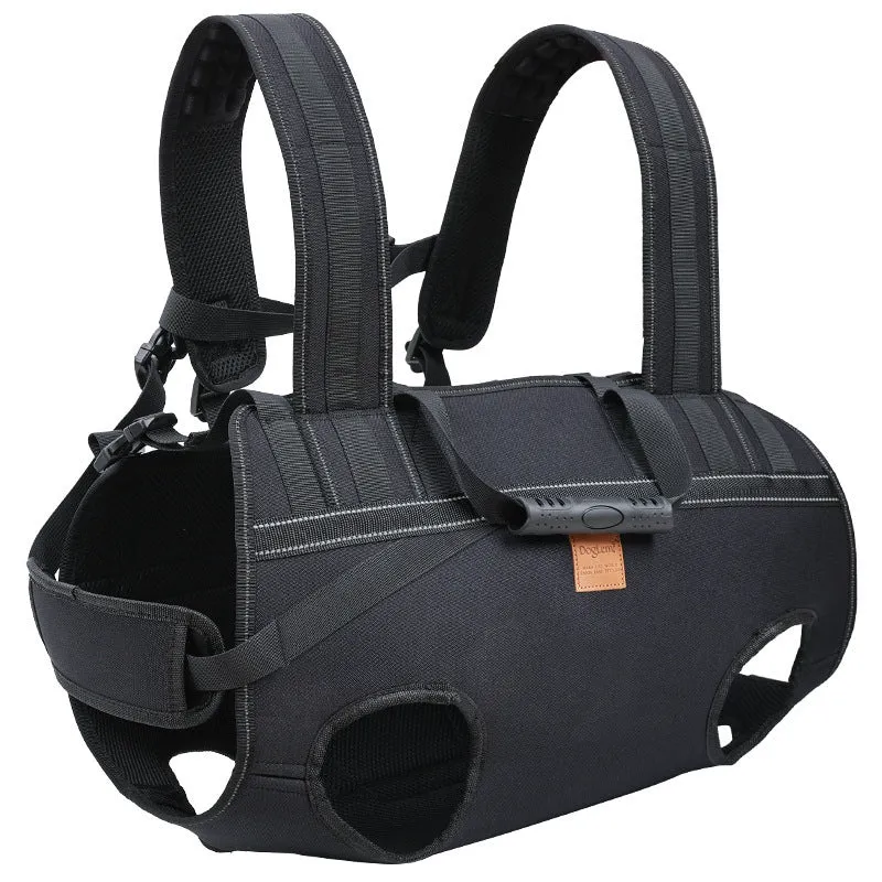Black soft Oxford cloth dog backpack carrier for XL, 2XL, and 3XL large dogs.
