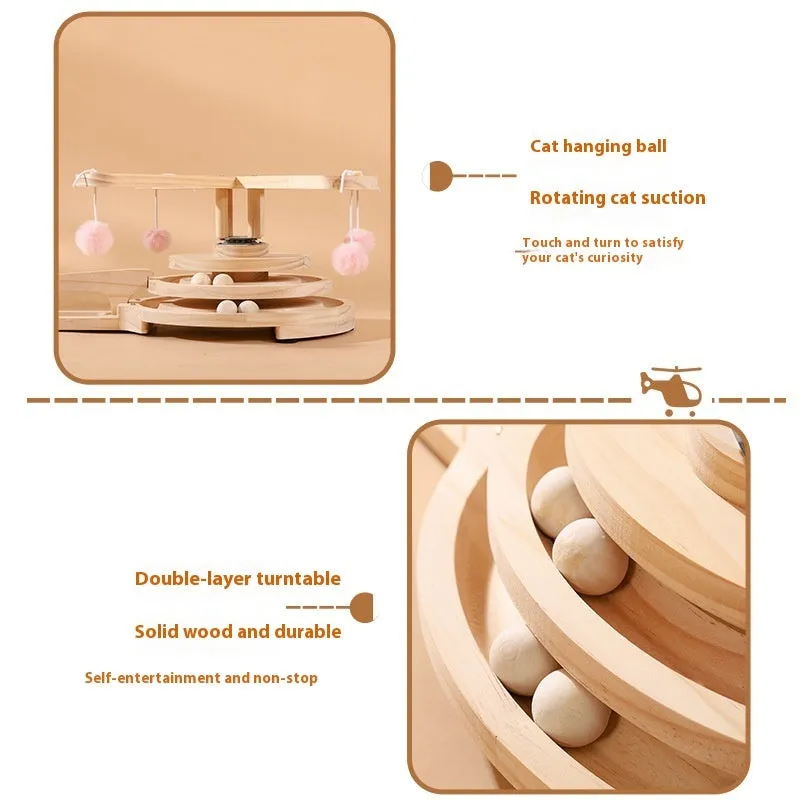 Solid wood cat scratch board toy with integrated rotating turntable in themed designs