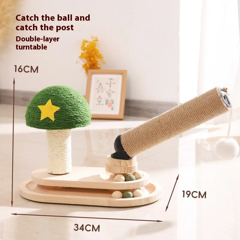 Solid wood cat scratch board toy with integrated rotating turntable in themed designs