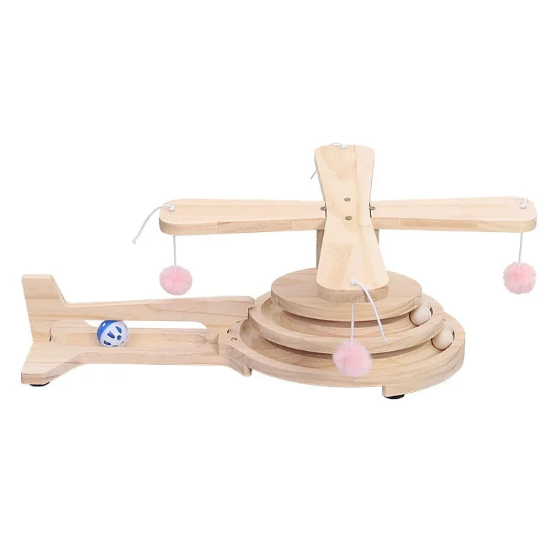 Solid wood cat scratch board toy with integrated rotating turntable in themed designs