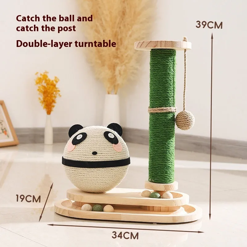 Solid wood cat scratch board toy with integrated rotating turntable in themed designs