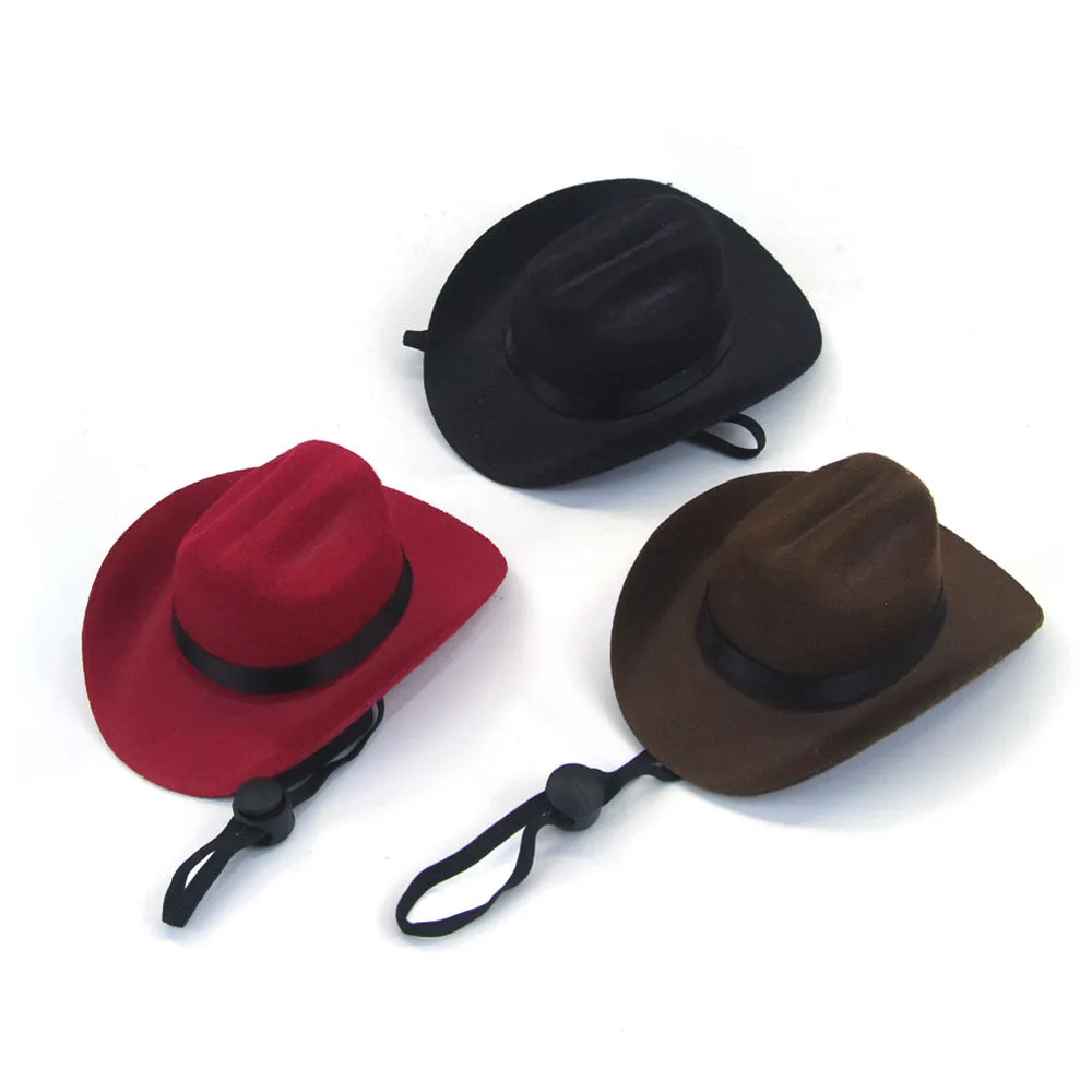 Adjustable dog cowboy hat in black, brown, burgundy, or coffee colours with rounded brim and soft fabric
