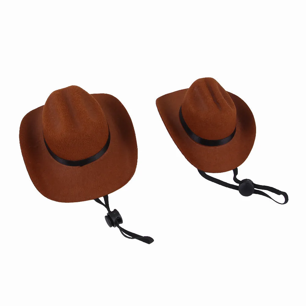 Adjustable dog cowboy hat in black, brown, burgundy, or coffee colours with rounded brim and soft fabric