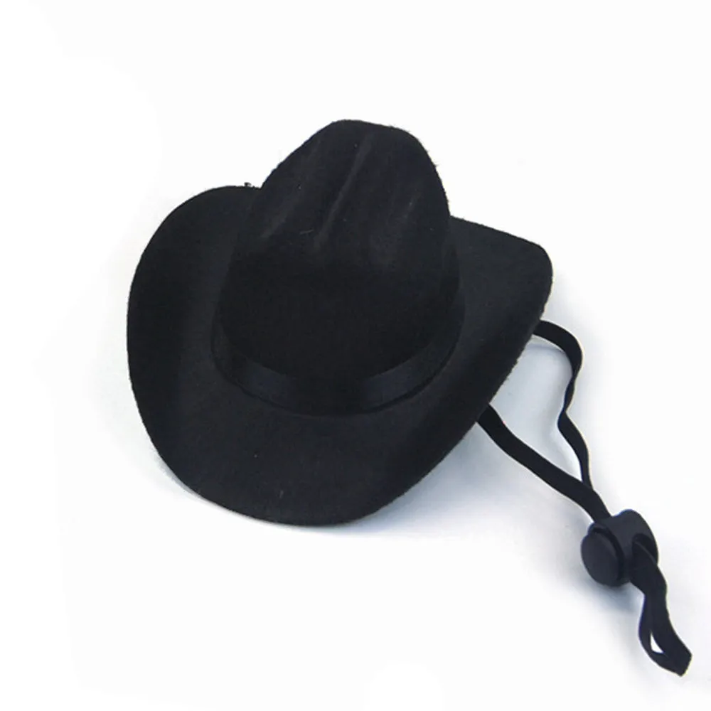 Adjustable dog cowboy hat in black, brown, burgundy, or coffee colours with rounded brim and soft fabric