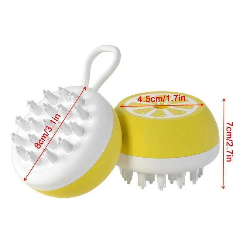 Blue, grey, and yellow silicone dog shampoo brush with massage points for washing and grooming