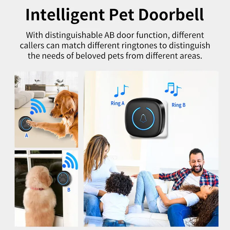 Black and white wireless waterproof pet door bell for outdoor dog training with touch operation.
