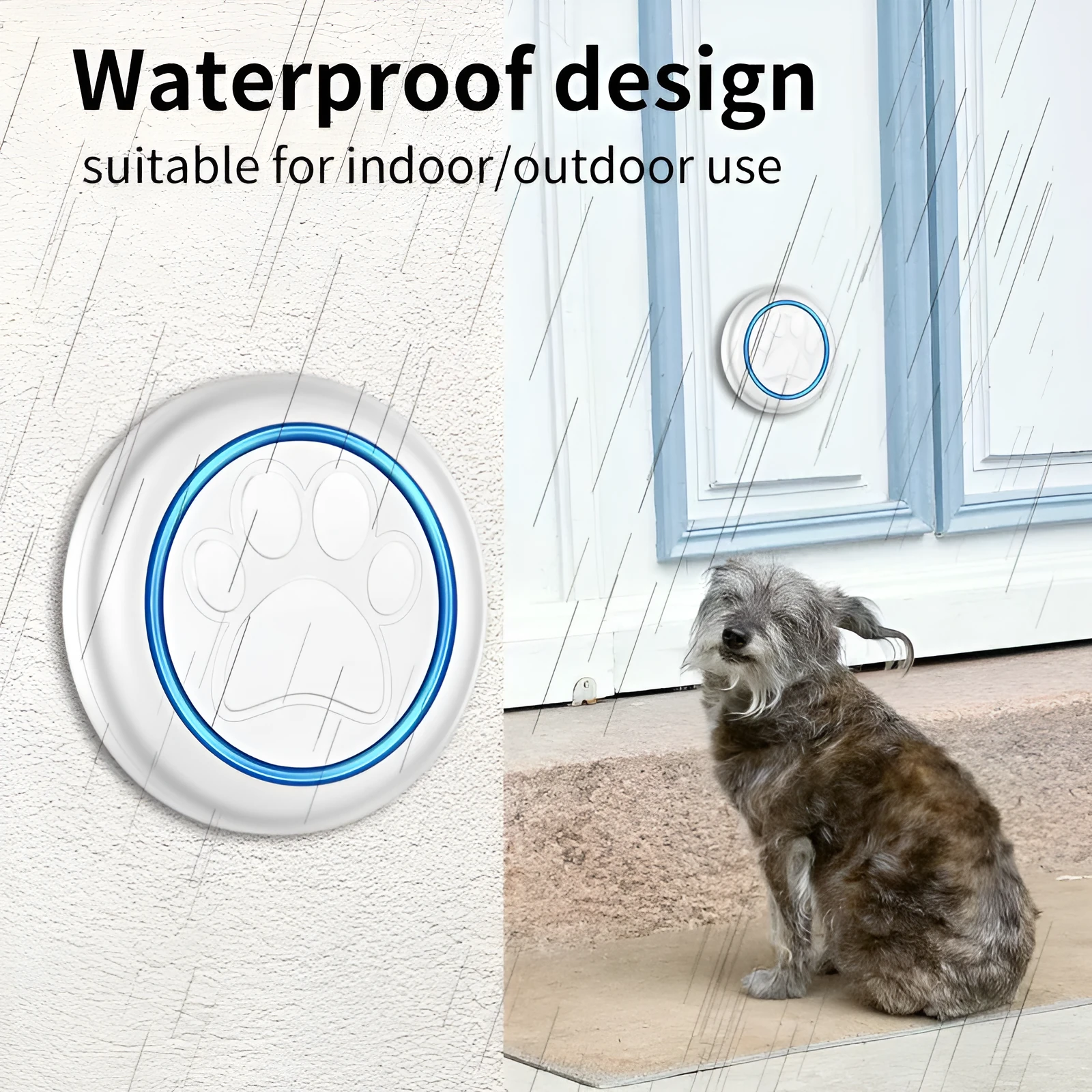 Black and white wireless waterproof pet door bell for outdoor dog training with touch operation.