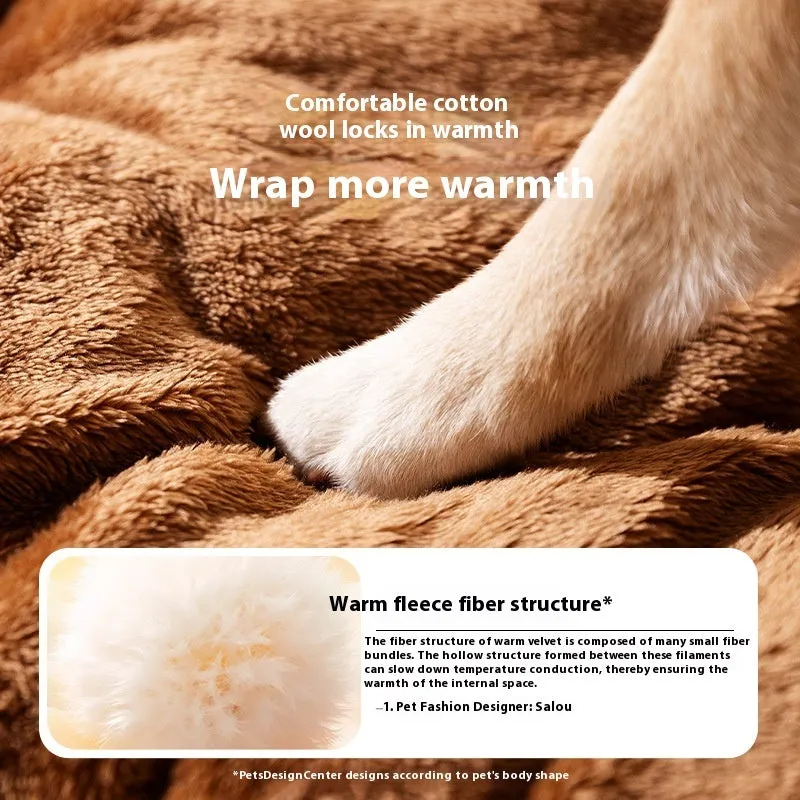 Brown bear-shaped enclosed dog bed with velvet fabric for small pets