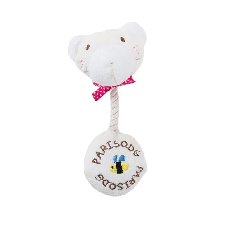 Plush dog toy with cotton rope and sound device in animal designs