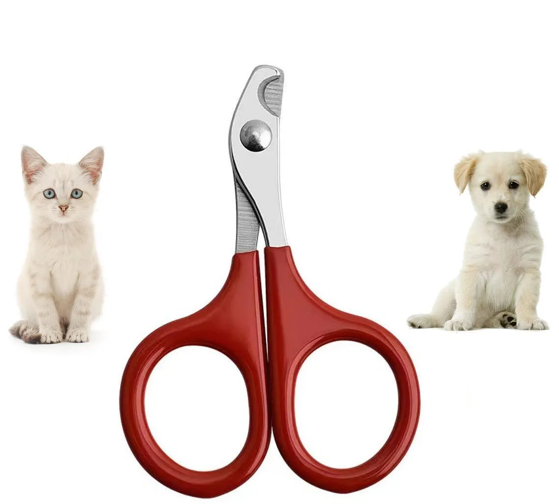 Stainless steel pet nail clippers with coloured plastic and rubber handle for dogs and cats