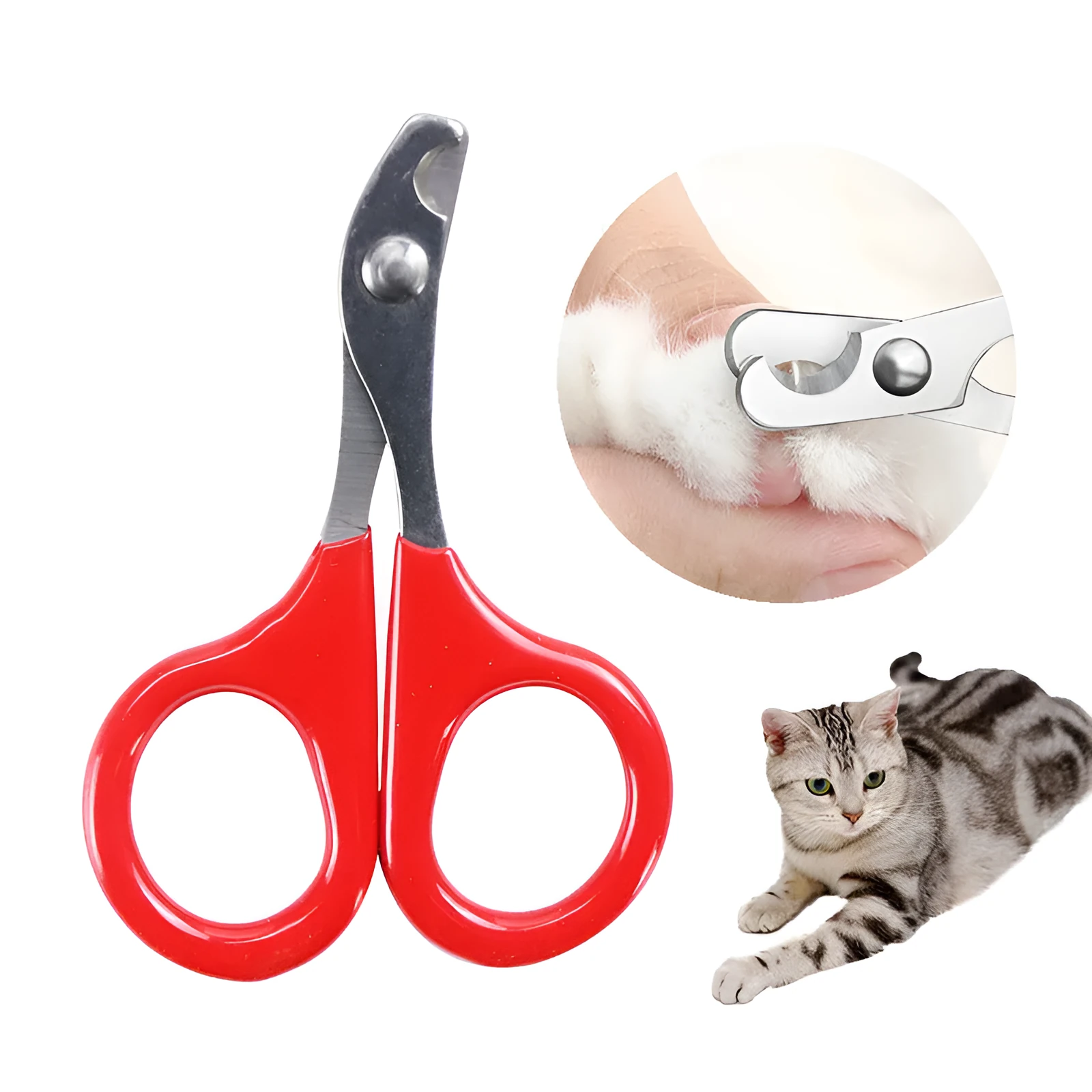 Stainless steel pet nail clippers with coloured plastic and rubber handle for dogs and cats
