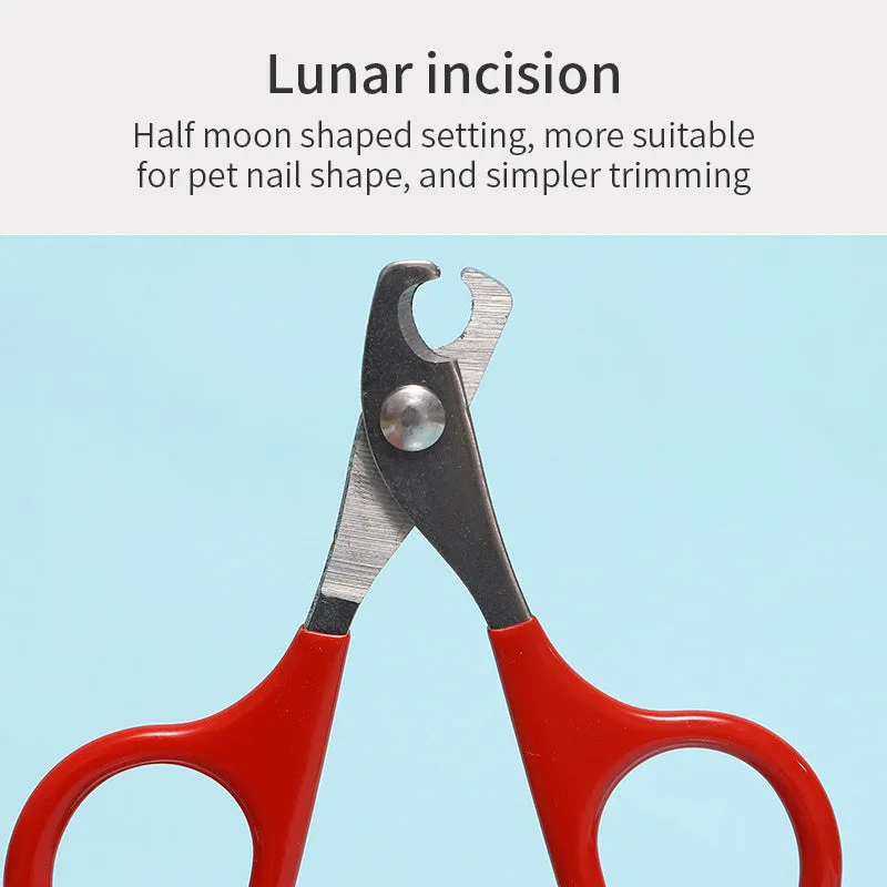 Stainless steel pet nail clippers with coloured plastic and rubber handle for dogs and cats