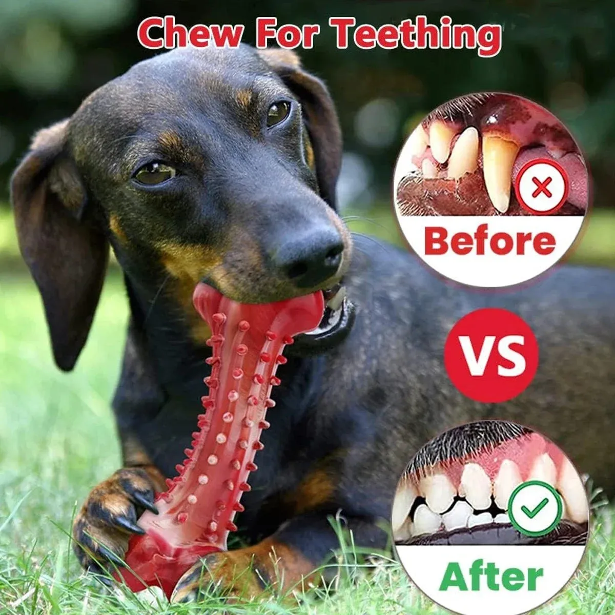 Red natural rubber chew toy for aggressive dogs with textured surface
