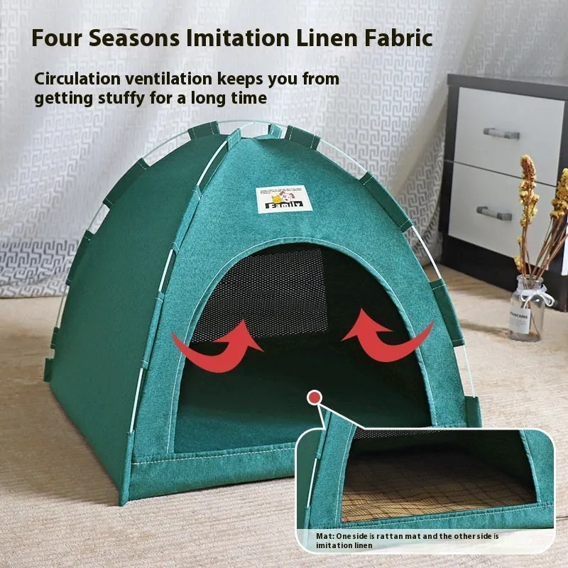 Grey removable-cover pet tent bed for cats and small dogs measuring 36cm.