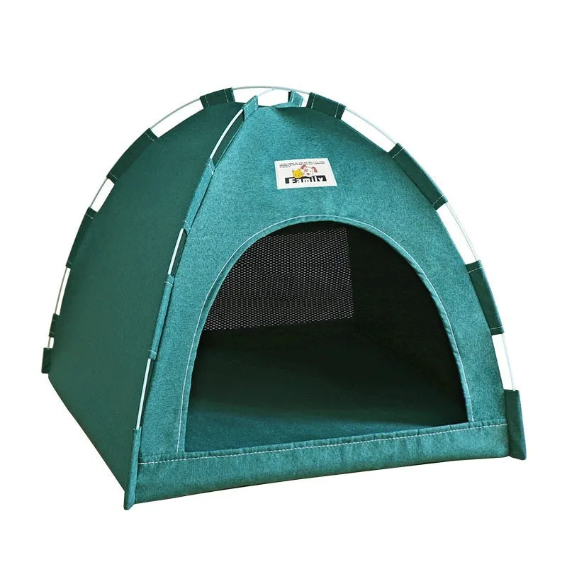 Grey removable-cover pet tent bed for cats and small dogs measuring 36cm.