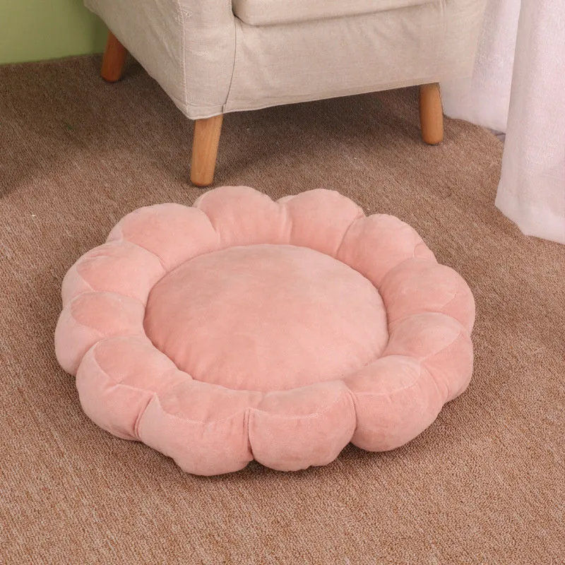 Square blue plush pet bed with one raised side for small dog or cat
