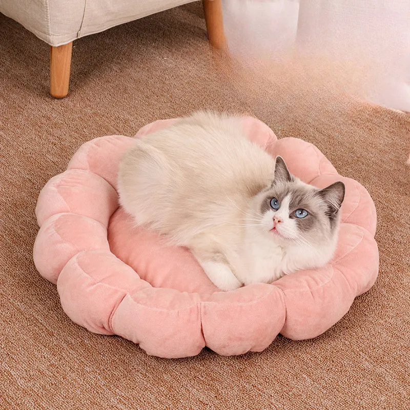 Square blue plush pet bed with one raised side for small dog or cat