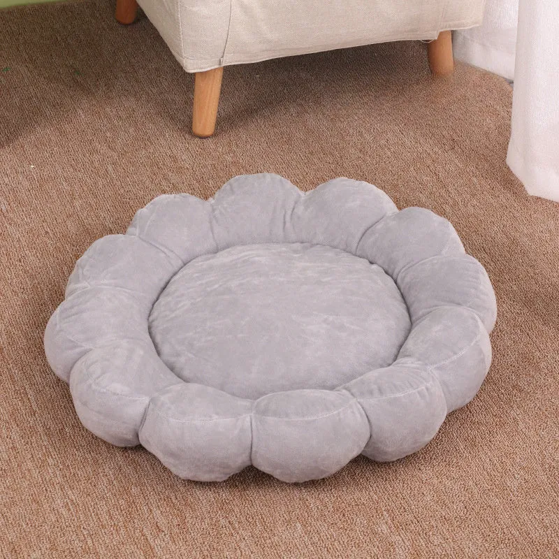 Square blue plush pet bed with one raised side for small dog or cat