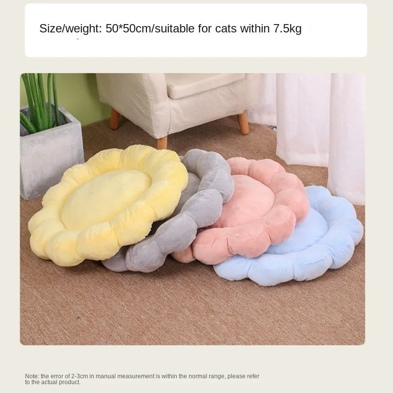 Square blue plush pet bed with one raised side for small dog or cat