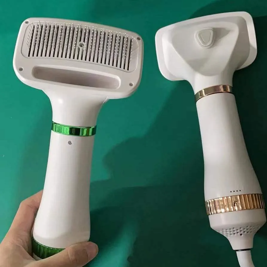 Pet hair dryer comb tool in platinum or white and green colour for grooming dogs and cats