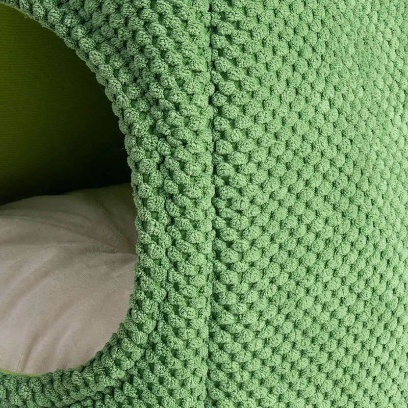 Green cactus-shaped enclosed pet bed cave for cats and small dogs