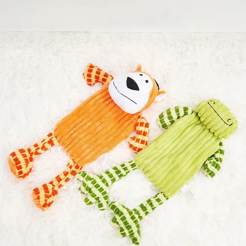 Green and orange Immortal Squeaker plush dog toy for aggressive chewers with internal squeaker