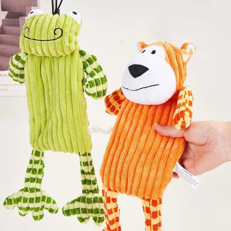 Green and orange Immortal Squeaker plush dog toy for aggressive chewers with internal squeaker