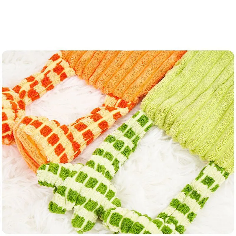 Green and orange Immortal Squeaker plush dog toy for aggressive chewers with internal squeaker