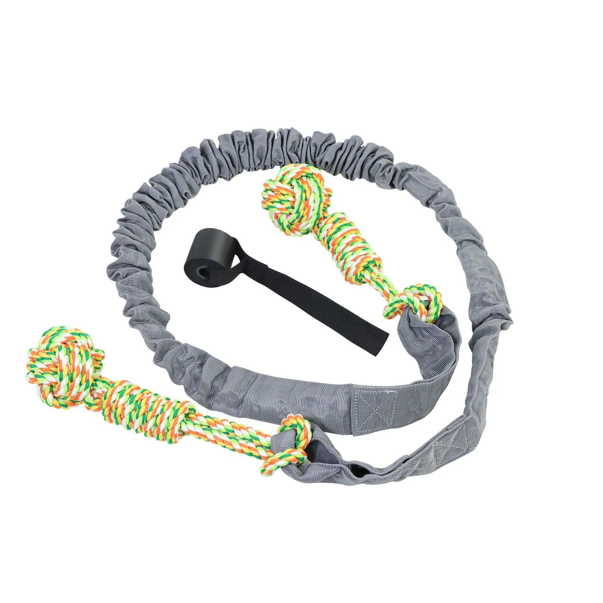 A woven cotton rope dog toy for tug of war and chewing, shown in red.