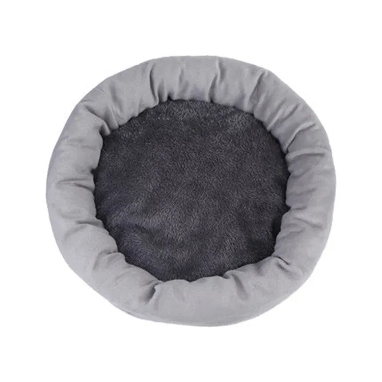 Soft grey and pink PP cotton filled dog beds in different sizes, some with an attached pillow.