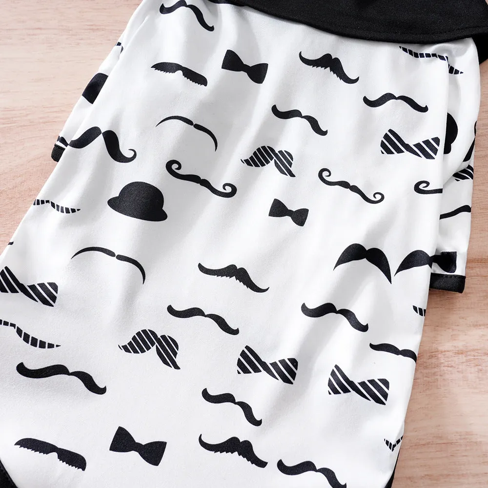 White gentleman beard style polyester dog coat showing casual design with size chart for 1.50-8.00kg weight ranges
