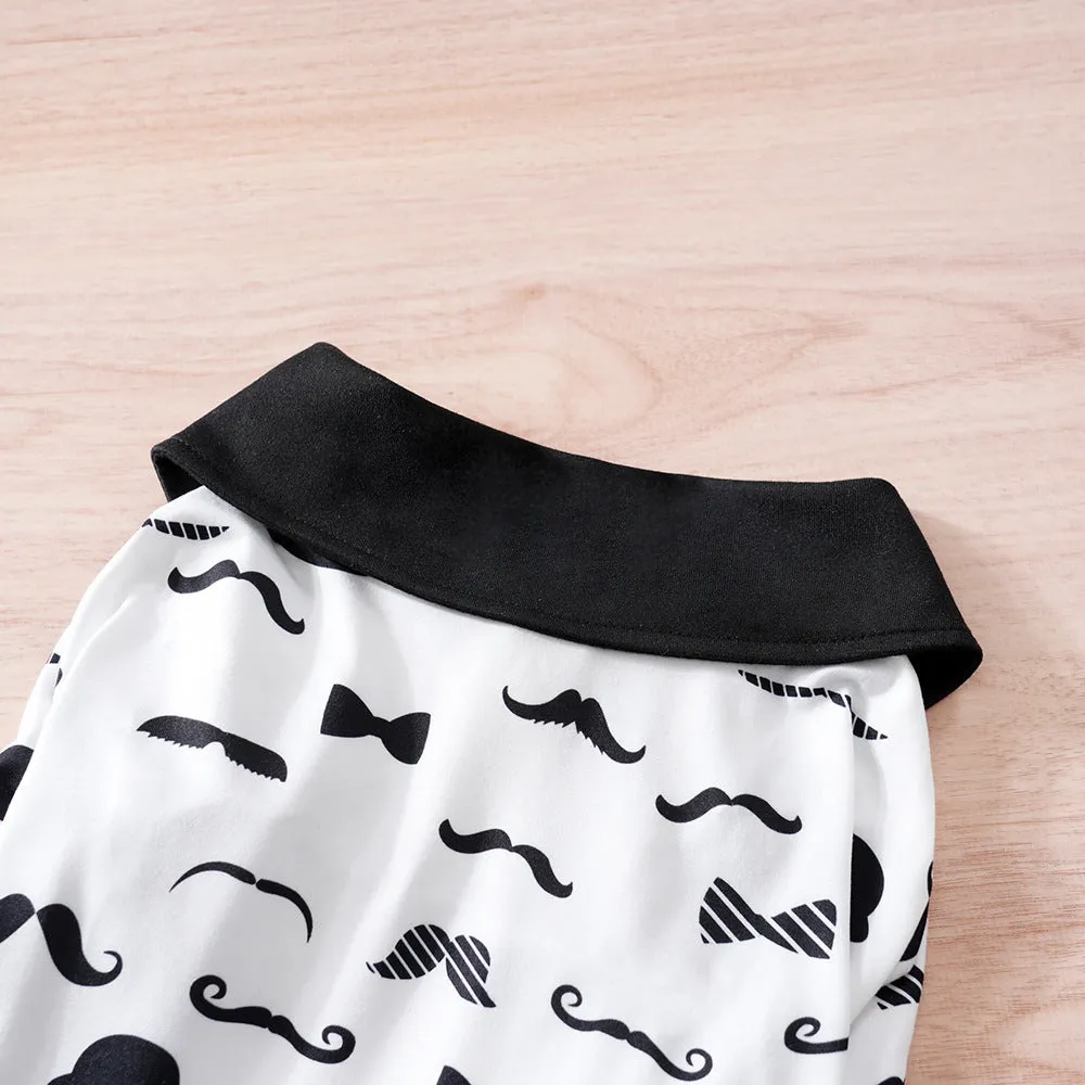 White gentleman beard style polyester dog coat showing casual design with size chart for 1.50-8.00kg weight ranges