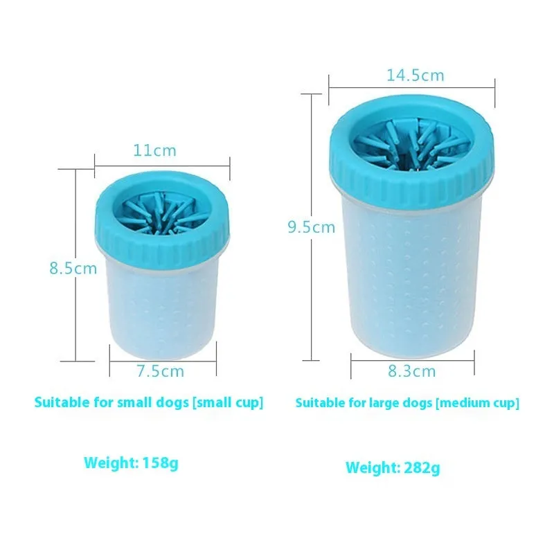Silicone dog foot wash barrel with scrubber in blue, pink or green colours