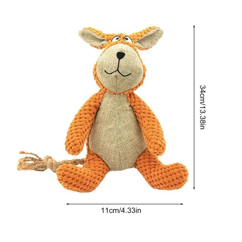 Dog plush squeaky chew toy in animal shapes with cotton filling for teeth cleaning and interactive play