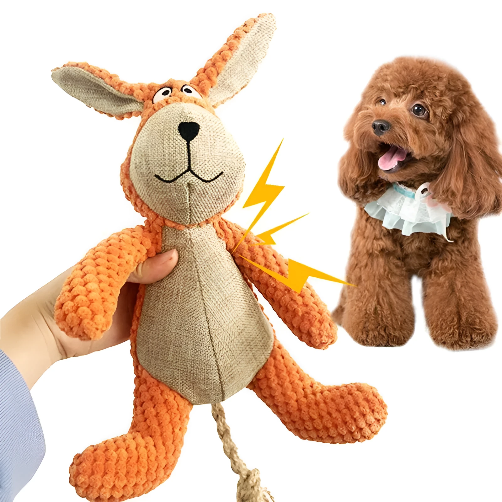 Dog plush squeaky chew toy in animal shapes with cotton filling for teeth cleaning and interactive play