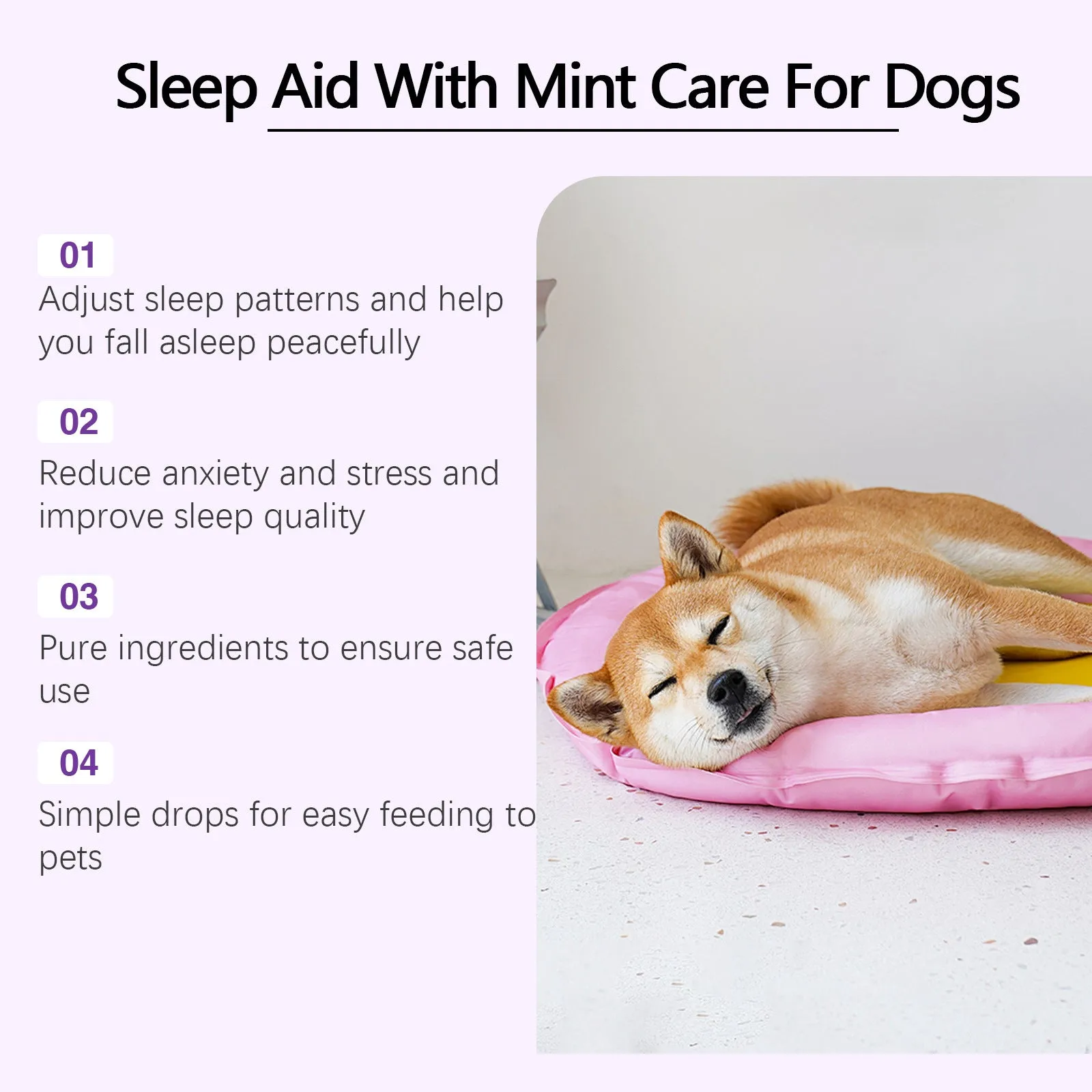 60ml bottle of Dog Sleep Drops liquid supplement for dogs, measuring 12cm tall.