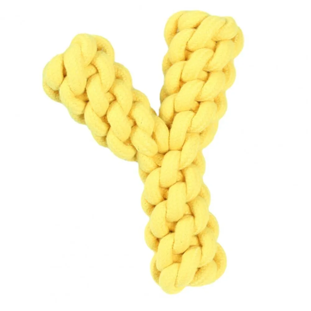 Y-shaped cotton rope dog toy for large breeds in blue, green or yellow colour options