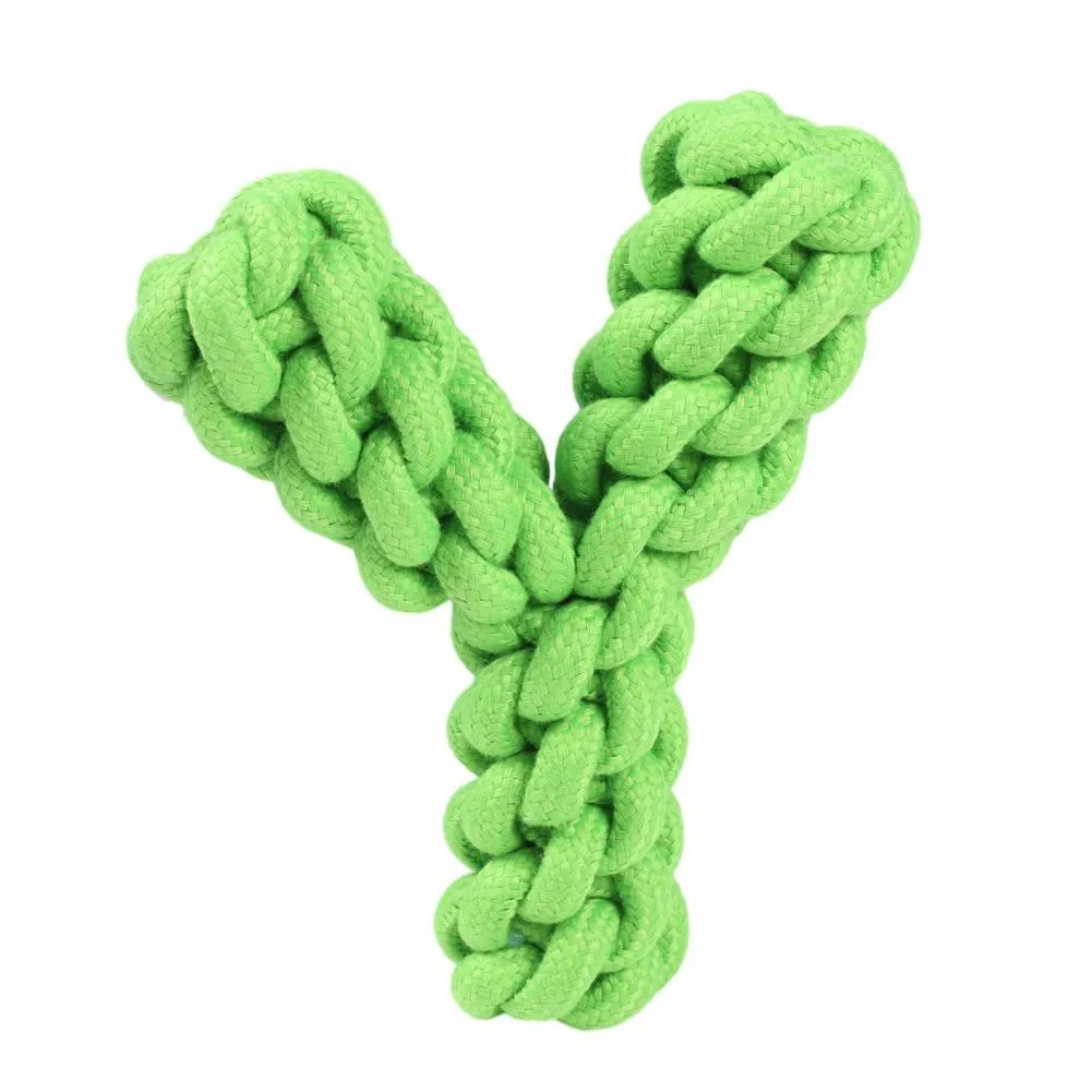Y-shaped cotton rope dog toy for large breeds in blue, green or yellow colour options