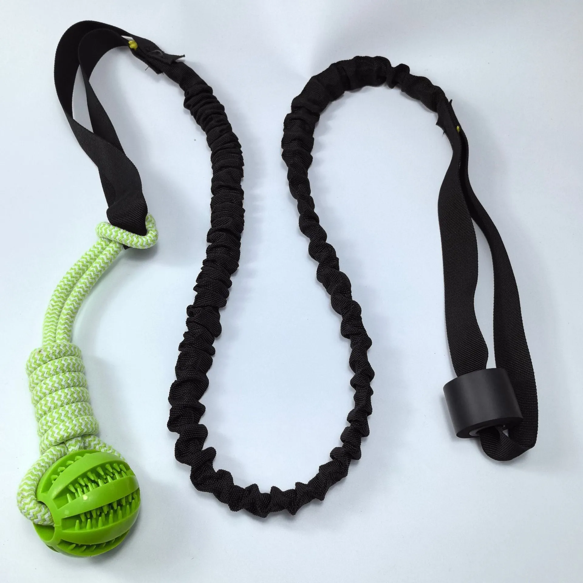 Green cotton thread dog tug rope toy with corncob design for tug-of-war games.