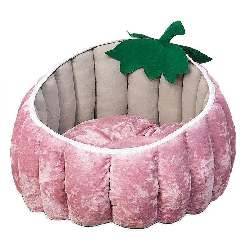 Halloween pumpkin cat bed with cartoon devil design in soft plush material