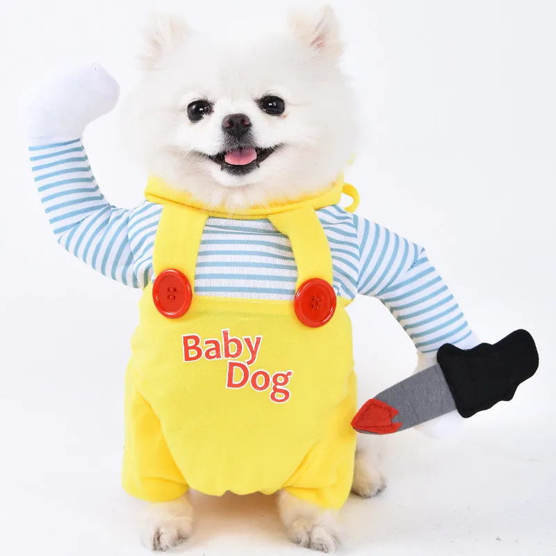 Halloween dog costume outfits including bat suit, devil costume, pumpkin pack and snowman outfit