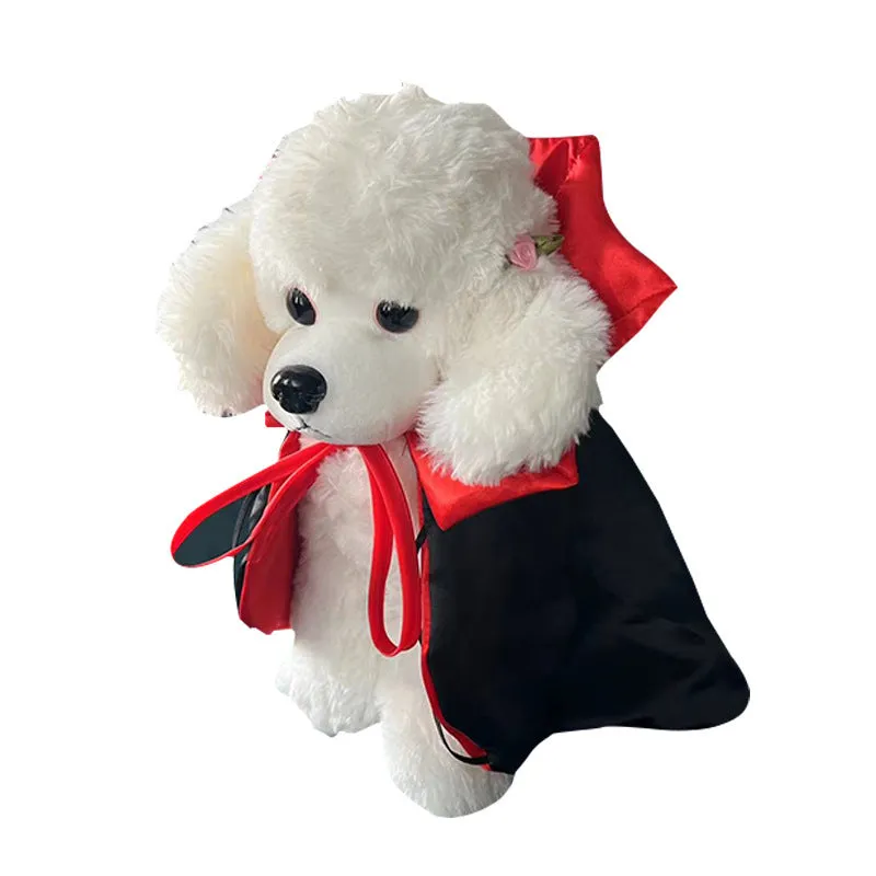 Halloween pet bat cloak costume with matching pointed devil hat in red or purple colour