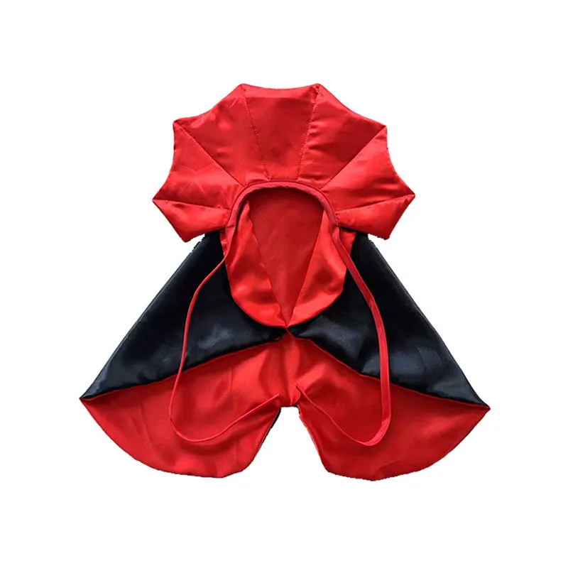 Halloween pet bat cloak costume with matching pointed devil hat in red or purple colour