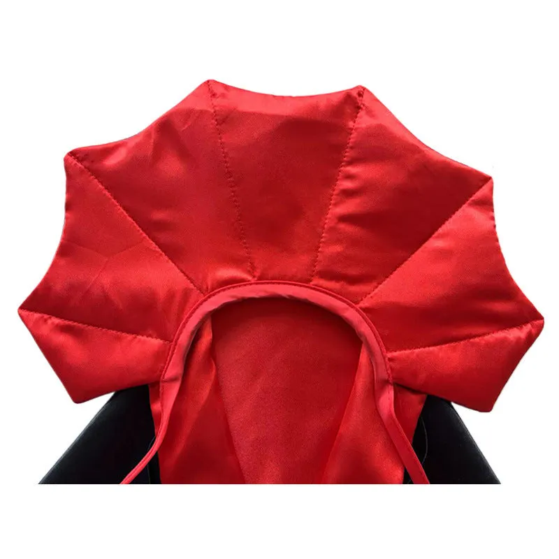 Halloween pet bat cloak costume with matching pointed devil hat in red or purple colour