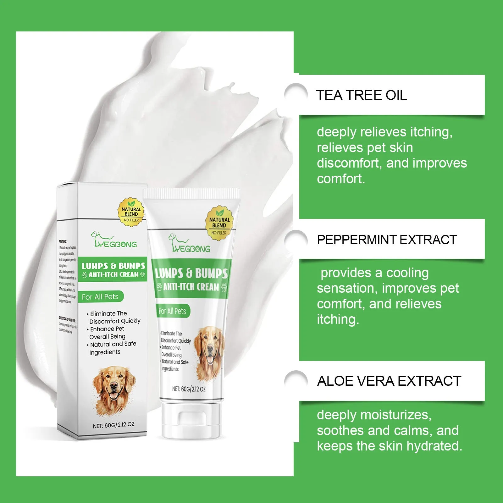 60g tube of pet antipruritic cream for cats with natural extracts.