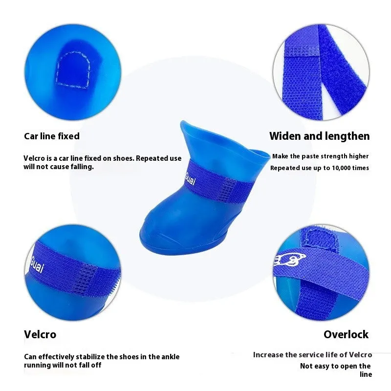 Rubber pet rain shoes with anti-slip soles for dog paw protection in wet weather
