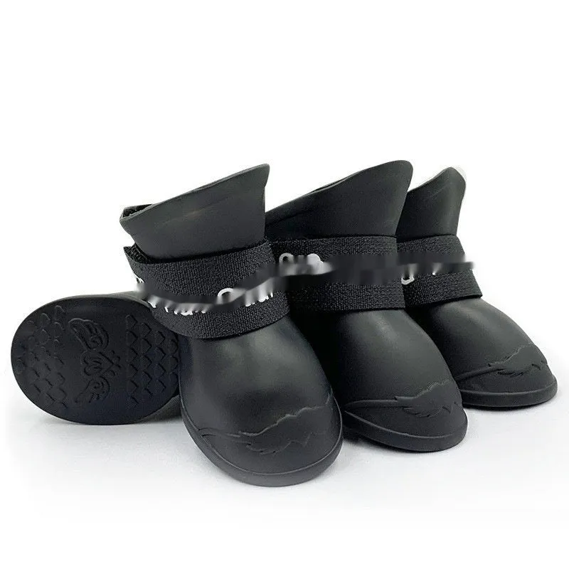 Rubber pet rain shoes with anti-slip soles for dog paw protection in wet weather