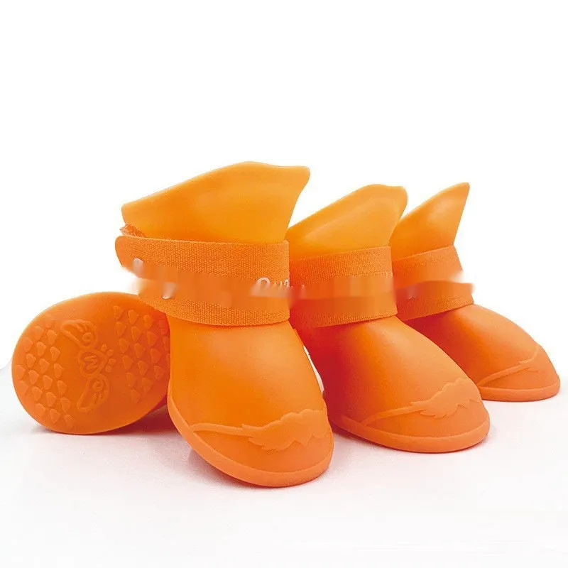 Rubber pet rain shoes with anti-slip soles for dog paw protection in wet weather