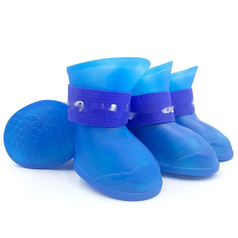 Rubber pet rain shoes with anti-slip soles for dog paw protection in wet weather